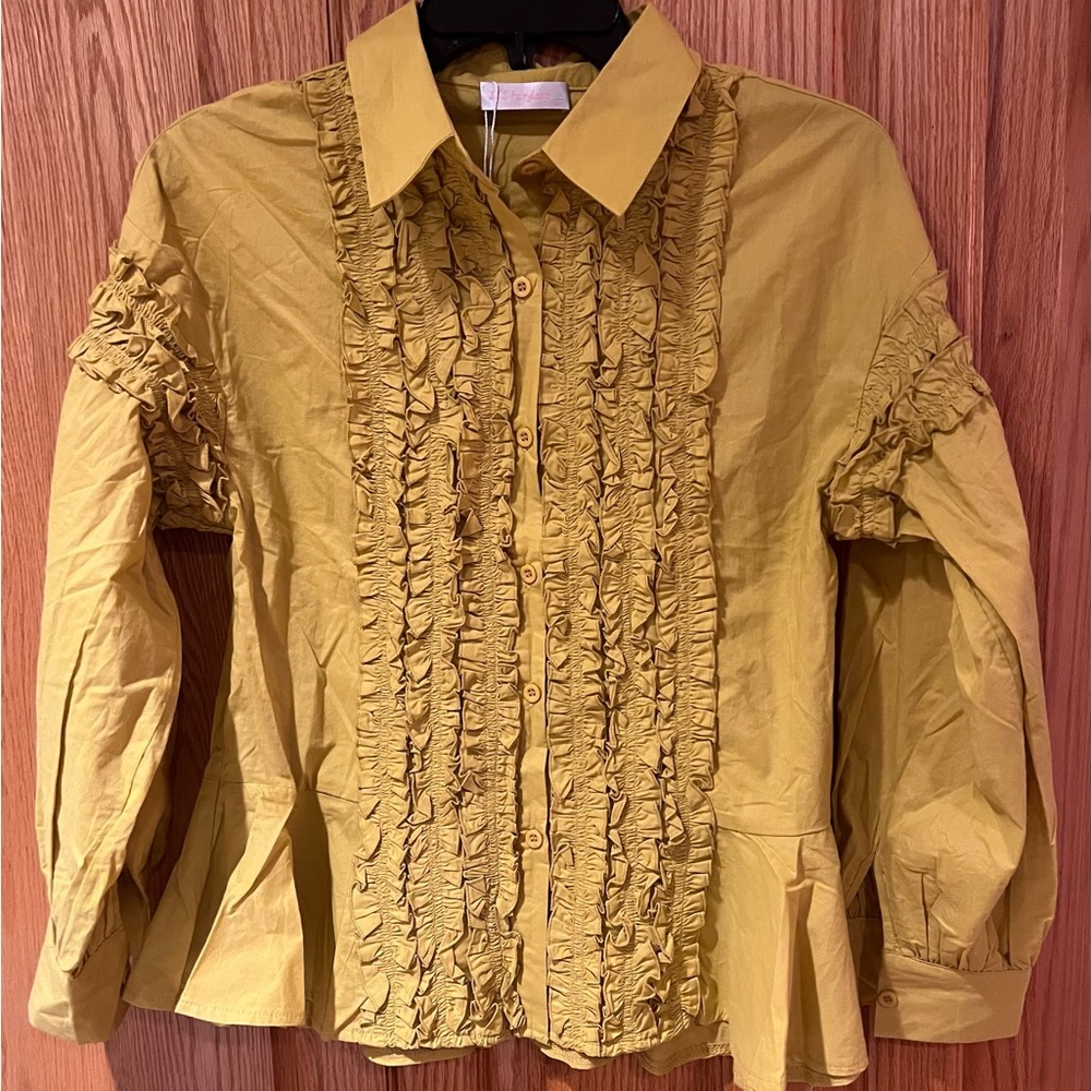 JJ's Fairyland Long-Sleeve Button-Down Tuxedo‎ Style Ruffle Shirt Size Small